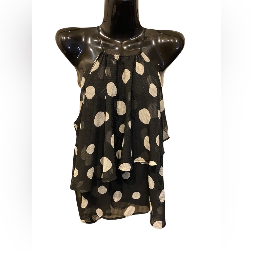 Who What Wear Medium Gold Dotted All Over Print Layered Black Halter Top